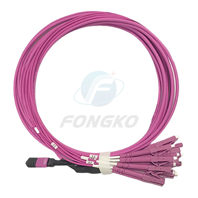 8 fibra OM4 MPO ao cabo de remendo MPO do LC ao cabo da fuga da fibra ótica do LC