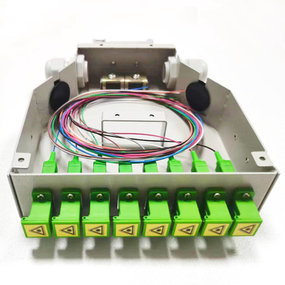 Caixa de distribuição da fibra do metal do painel de remendo do trilho do RUÍDO, adaptador do obturador do SC do APC de 8 portos