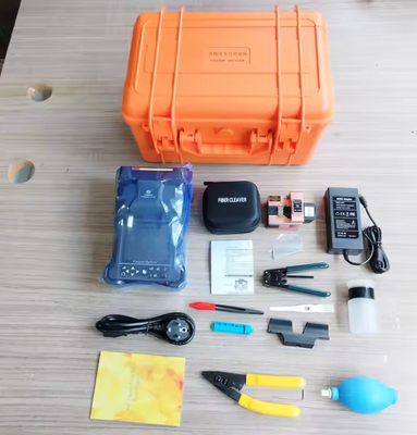 FTTH Soldagem Splicer Fibra Óptica Fusão Splicer Kit Com 7s Linguagem Azul Escuro 2 Línguas Chinês/Endlish